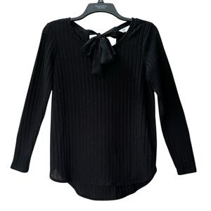 LC Lauren Conrad Black Knit Long Sleeve Tie Neck Back Sweater Size XS